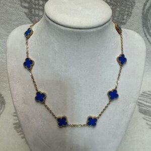 Blue Clover Station Necklace - Gold Chain